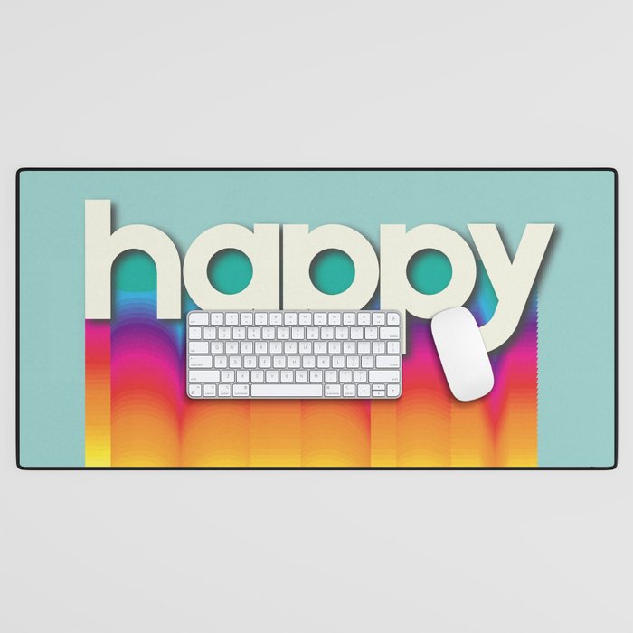 HAPPY - retro rainbow typography Desk Mat