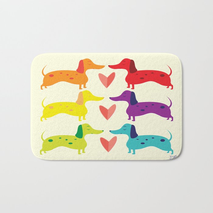 Rainbow Doxie Love Bath Mat