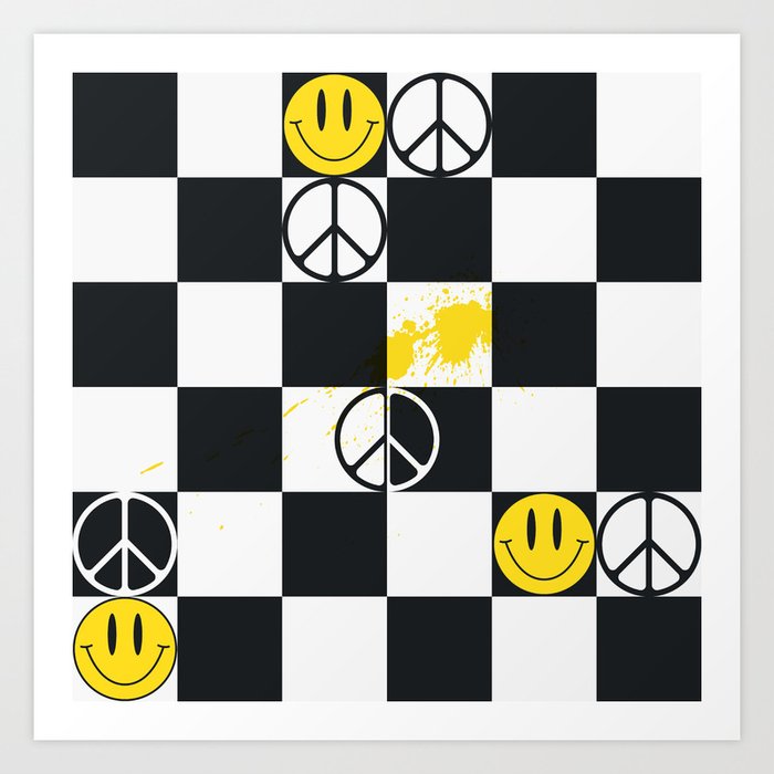 Checkered Smiley Face & Peace Sign Art Print
