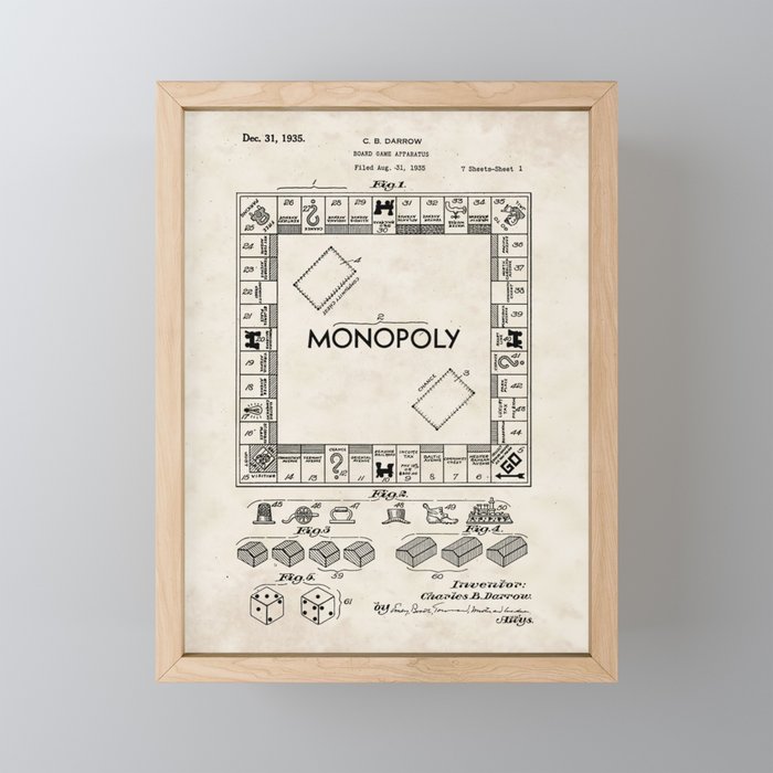 Board Game Vintage Patent Hand Drawing Framed Mini Art Print by