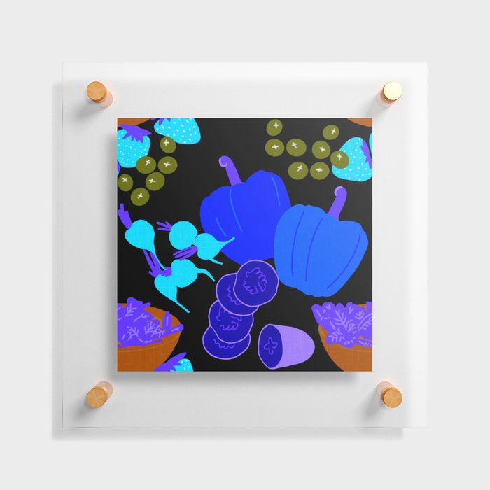 Retro Spring Garden Salad Reverse Dark Blue Floating Acrylic Print