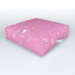 Pink and White Doodle Kitten Faces Pattern Outdoor Floor Cushion