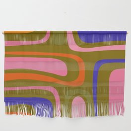 Palm Springs Retro Mid Century Modern Colourful Abstract Pattern Olive Khaki Green Pink Blue Orange Wall Hanging