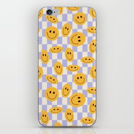 Retro Vintage Smiley Face Design Purple Checkered Gingham  iPhone Skin