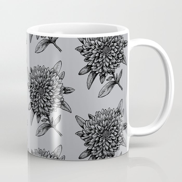 Elegant Flowers Floral Nature Black + Gray Grey Coffee Mug