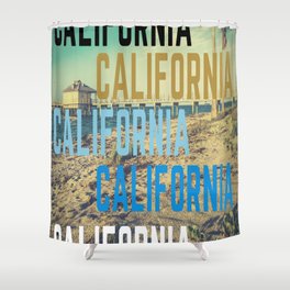 California Retro Beach Text Art Shower Curtain