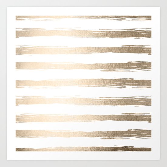 Simply Brushed Stripes White Gold Sands on White Art Print