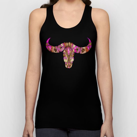 Water Buffalo Skull – Pink & Brown Unisex Tank Top