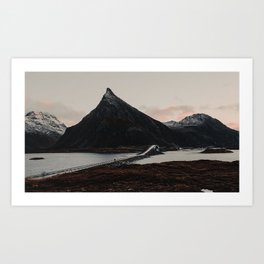 fjord mountains bridge crossing lofoten norway Art Print