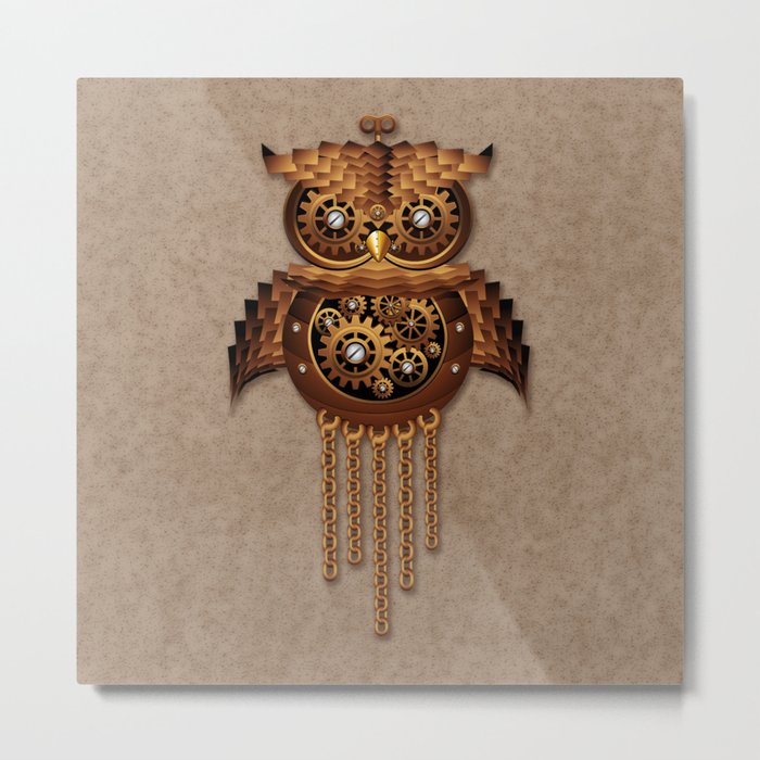 Steampunk Owl Vintage Style Metal Print