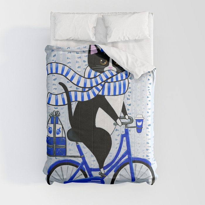 Hanukkah Cat Bicycle Ride Comforter