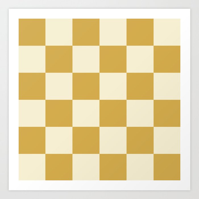 Retro Mustard Yellow Checkboard Pattern (ix 2021) Art Print