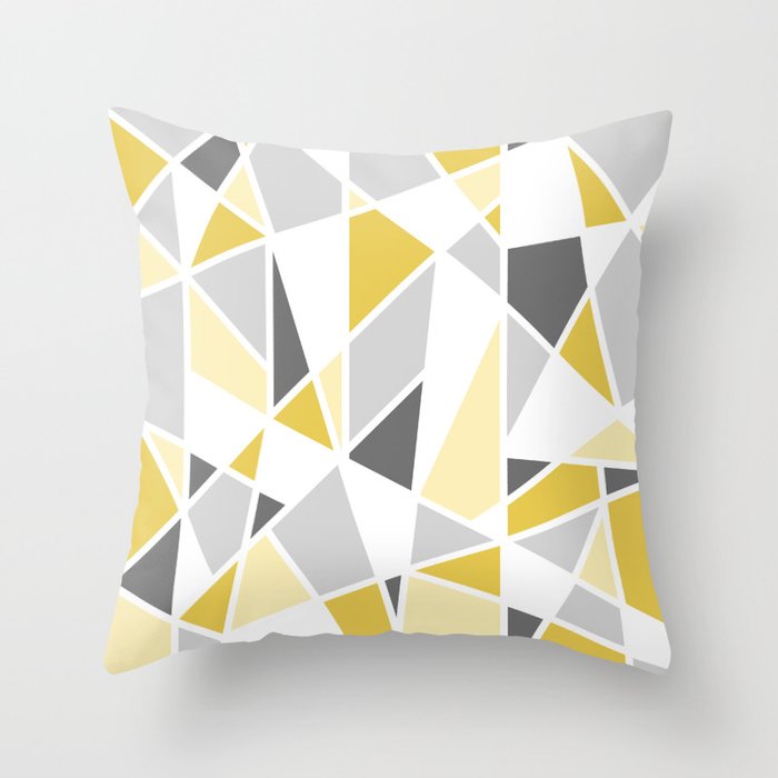 Yellow And Grey Geometric Pillow Scatter Cushion Feather Filled Embossed 