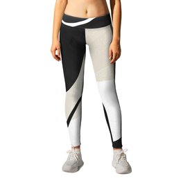 Modern Contemporary Abstract Black White and Beige No5 Leggings