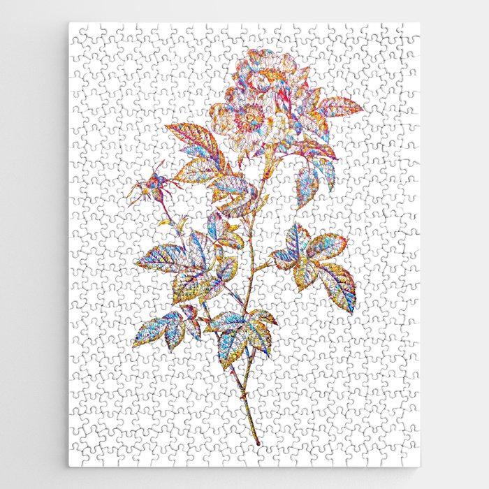 Floral White Anjou Roses Mosaic on White Jigsaw Puzzle