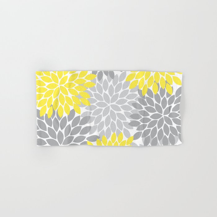 yellow and grey bath towels