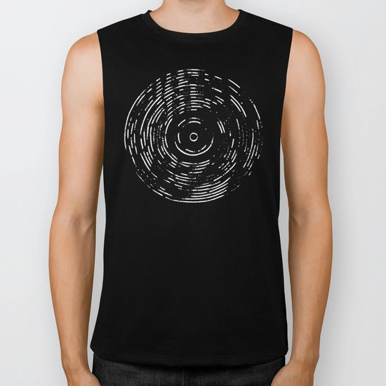 Record White on Black Biker Tank