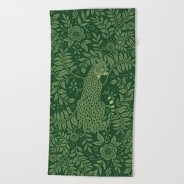 Spring Cheetah Pattern - Forest Green Beach Towel