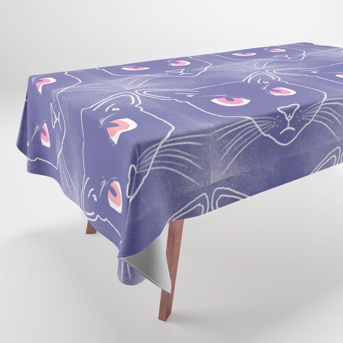 Retro Periwinkle Cat Silhouettes Hot Pink Eyes Tablecloth