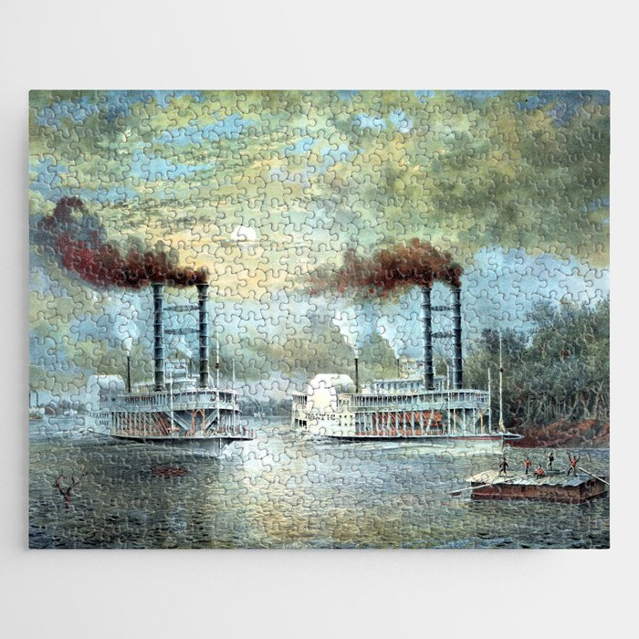 Steamboat Race on the Mississippi River 1858 Jigsaw Puzzle