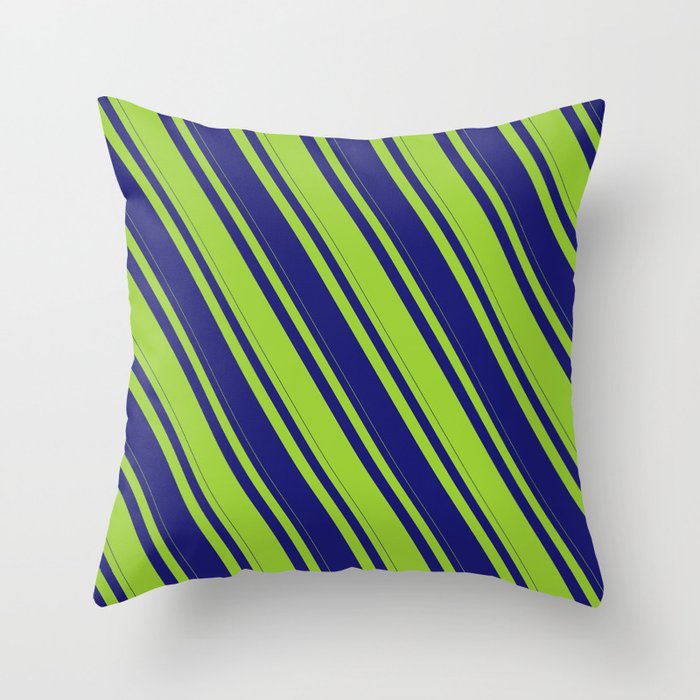 Midnight Blue & Green Colored Lines Pattern Throw Pillow