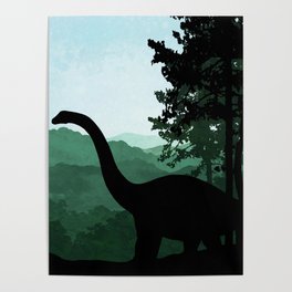 Brachiosaurus Dinosaur Silhouette Poster