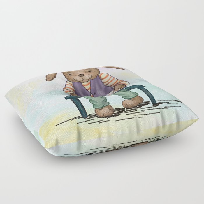 Bunny with Book on Watercolor Floor Pillow