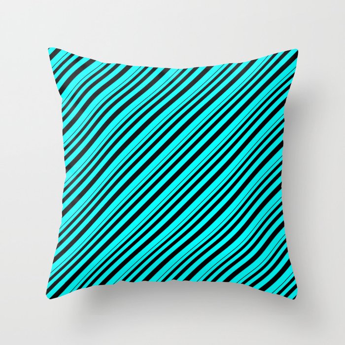 Black and Cyan Colored Stripes Pattern Throw Pillow