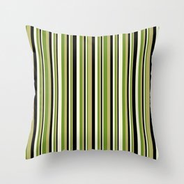 [ Thumbnail: Dark Khaki, Green, Beige, and Black Colored Lined Pattern Throw Pillow ]