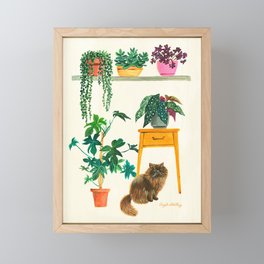 BROWN CAT + PLANTS Framed Mini Art Print
