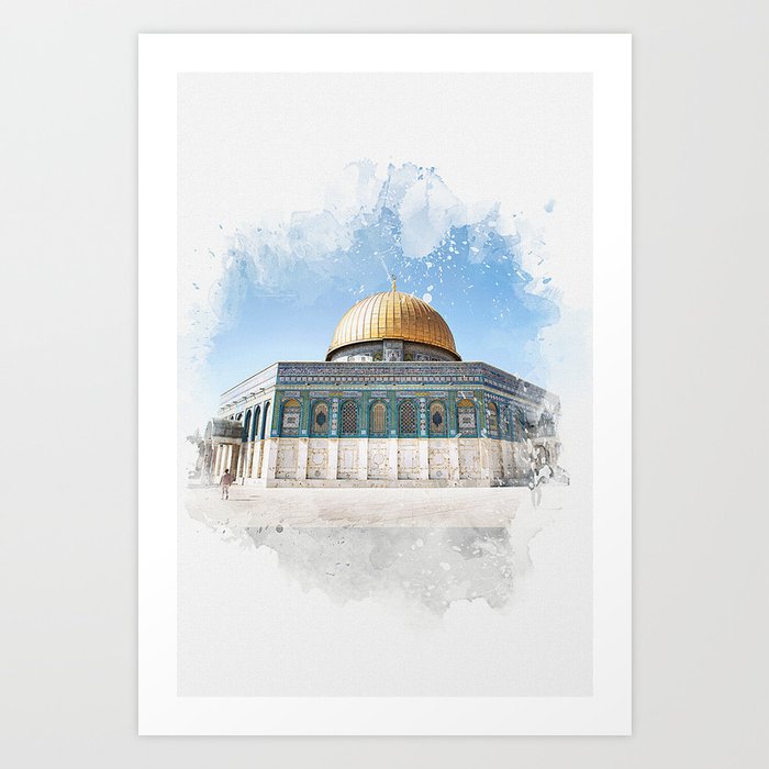 Al-Aqsa, Masjid Al-Aqsa Photography Watercolor  Art Print