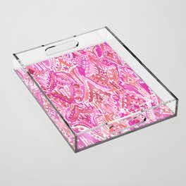 SUNSET DROPS OF WONDER Pink Ikat Watercolor Tribal Acrylic Tray