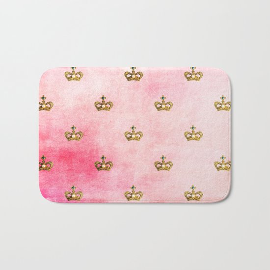 Royal Heraldy Gold crowns on pink watercolor background on #Society6 Bath Mat