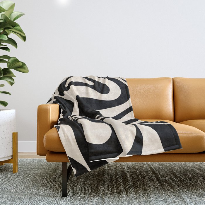 Mod Swirl Retro Abstract Pattern in Black and Almond Cream Throw Blanket