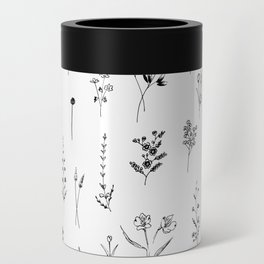 White Wildflowers Pattern Can Cooler