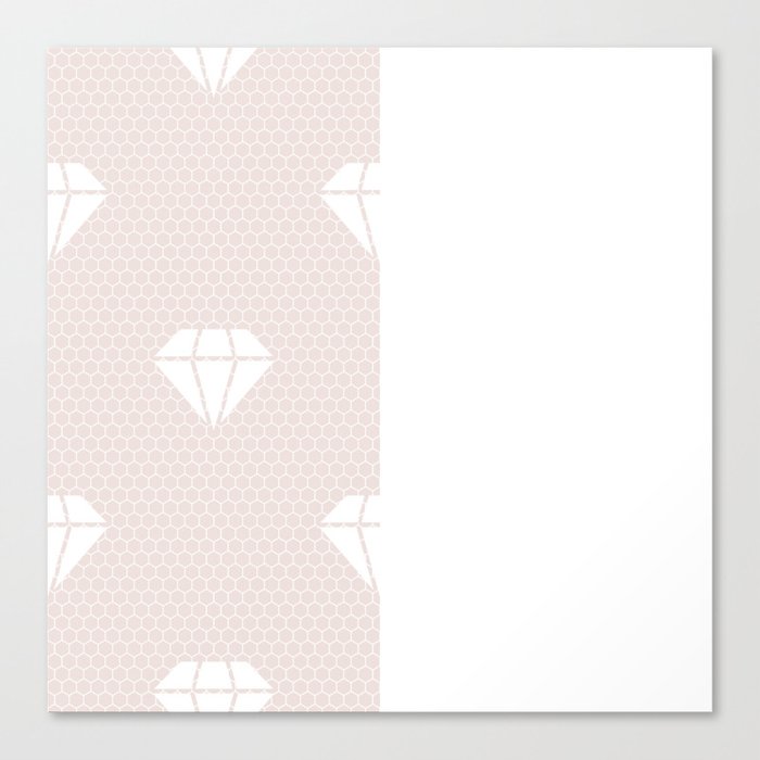 White Diamond Lace Vertical Split on Pastel Pale Pink Canvas Print