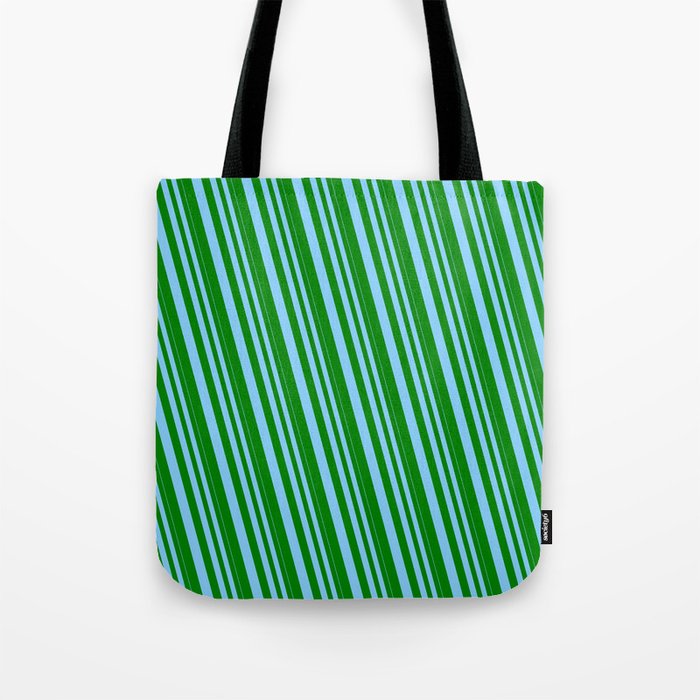 Light Sky Blue & Green Colored Pattern of Stripes Tote Bag