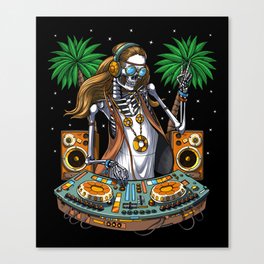 Skeleton Hippie Music DJ Canvas Print