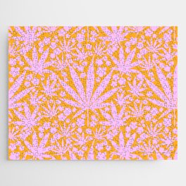 Mid Mod Cannabis And Flowers Pink And Orange Jigsaw Puzzle