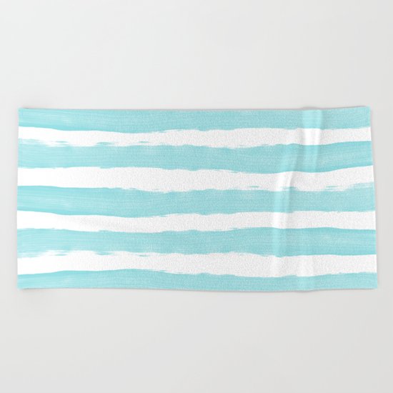 Aqua Blue- White- Stripe - Stripes - Marine - Maritime - Navy - Sea - Beach - Summer - Sailor 2 Beach Towel