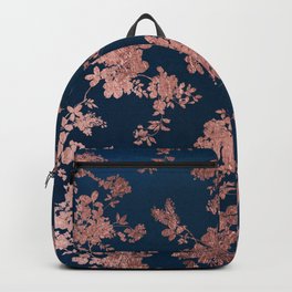 Navy blue faux rose gold watercolor floral Backpack