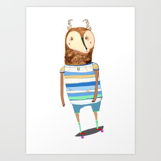 Deer, deer art, deer print, deer illustration, skateboard art, skateboarder, Art Print