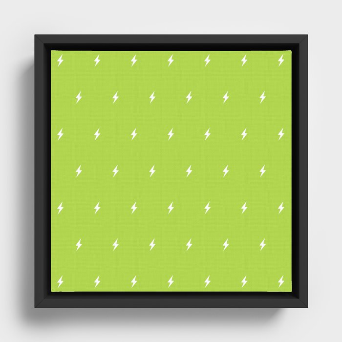 White Lightning Bolt pattern on Green background Framed Canvas