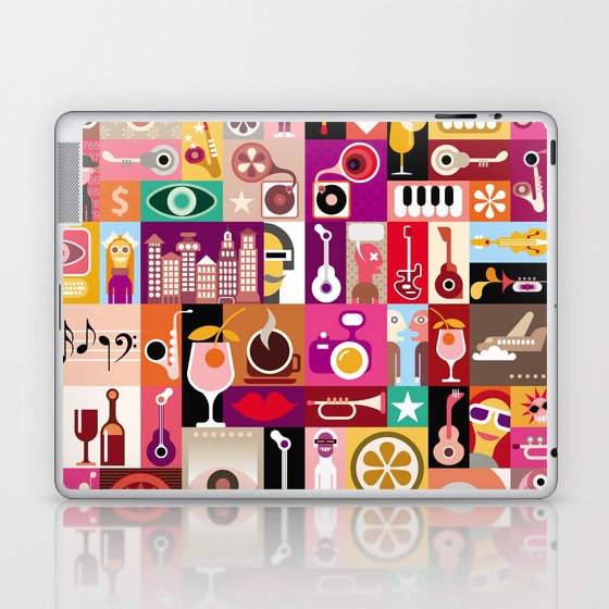 Art collage, musical illustration. Patchwork seamless wallpaper. Laptop & iPad Skin