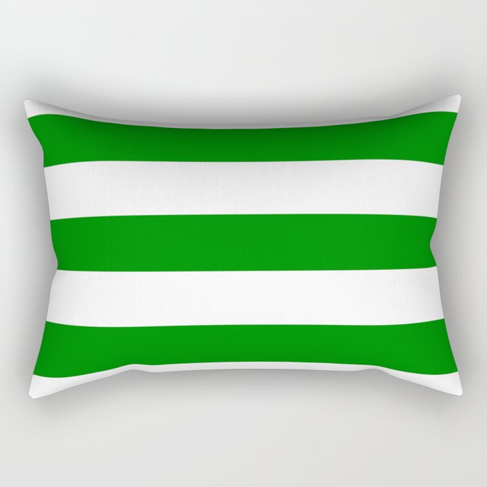 Green (HTML/CSS color) - solid color - white stripes pattern Rectangular Pillow