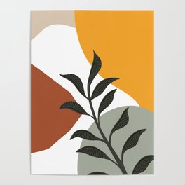 Gold Green Terracotta Modern Botanical Leaves Contemporary Shape Collection 3 Poster