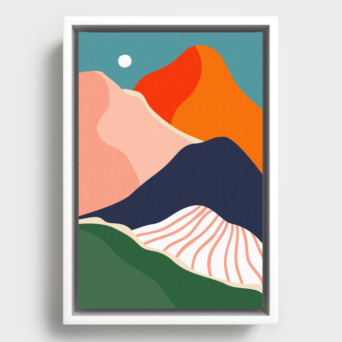 Colorful abstract mountain landscape retro print Framed Canvas