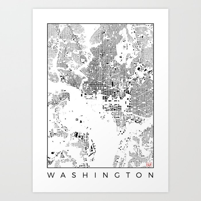 Washington Map Schwarzplan Only Buildings Art Print
