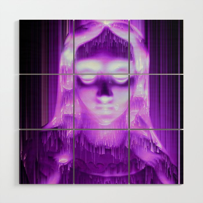 Neon Virgin Mary Statue Wood Wall Art