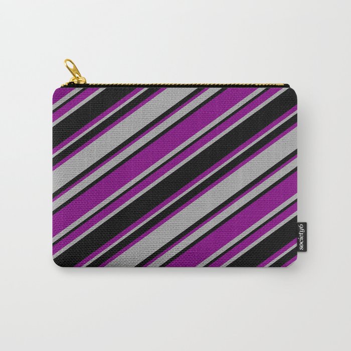 Purple, Dark Gray & Black Colored Striped/Lined Pattern Carry-All Pouch